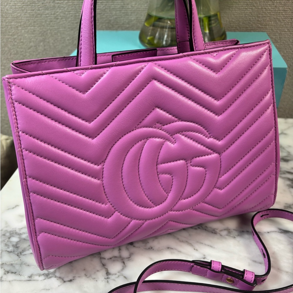 EUC GUCCI Small Pink GG Marmont Matelassé Satchel Tote - Picture 8 of 17